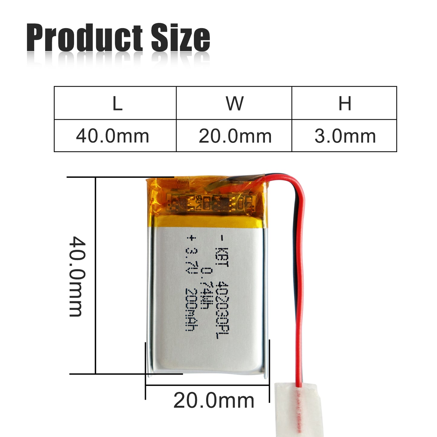 KBT 402030PL 3.7V 200mAh Li-Polymer Rechargeable Battery - 2Pack