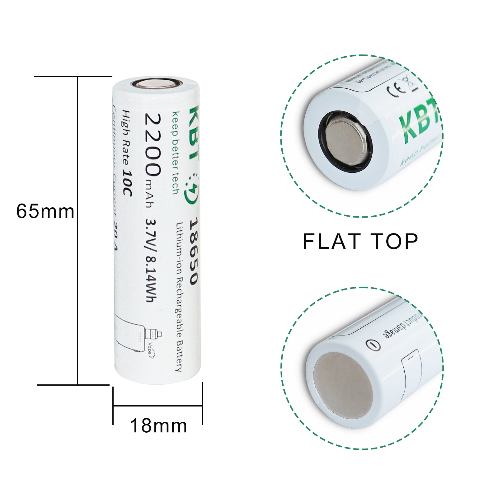 KBT 18650 Rechargeable Battery, 3.7V 2200mAh 10C Max 20A, for Vape Smo KBT-BATTERY KBT 18650 Rechargeable Battery, 3.7V 2200mAh 10C Max 20A, for Vape Smo KBT-BATTERY