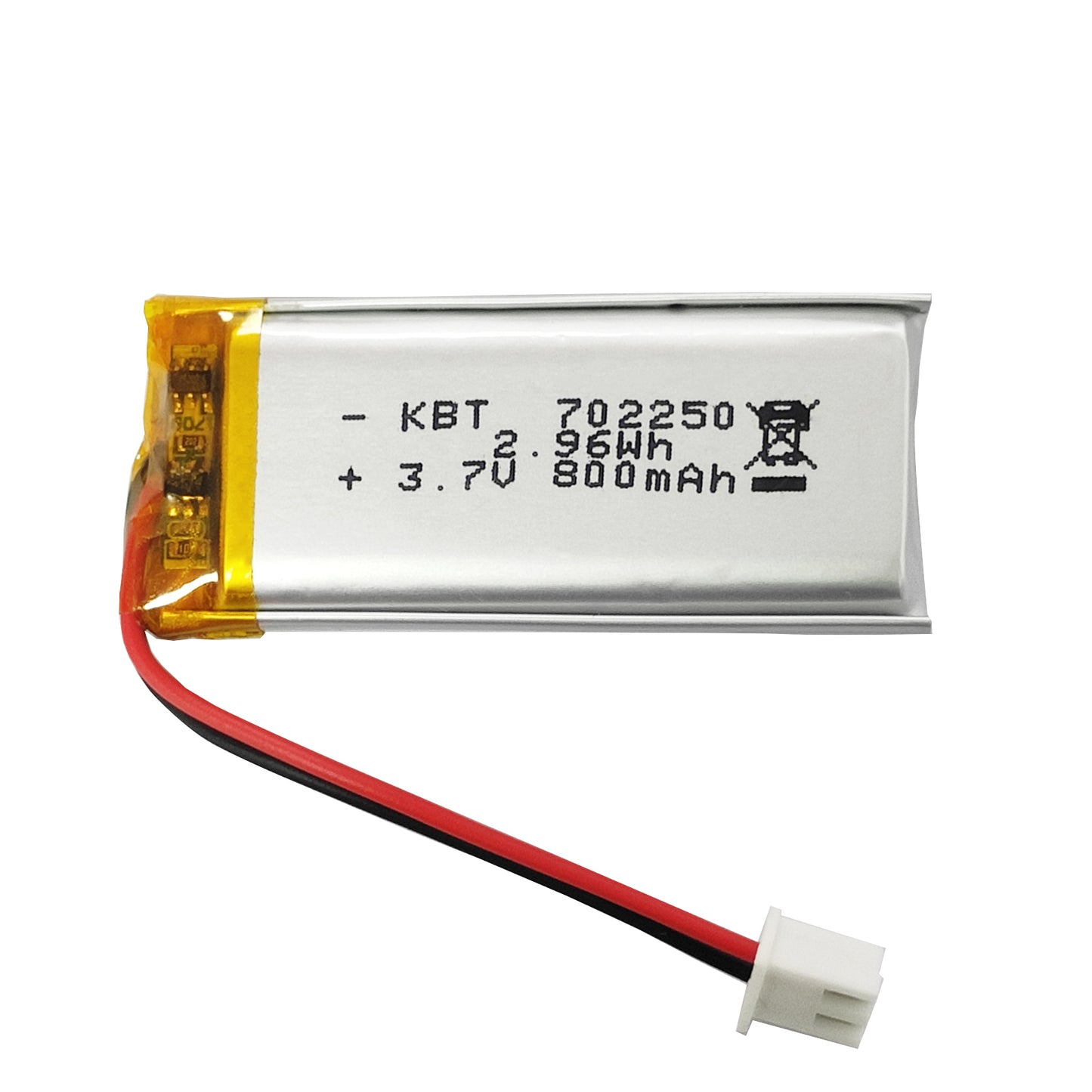 KBT 702250PL 3.7V 800mAh Li-Polymer Rechargeable Battery with 2Pin 2.54 JST Connector