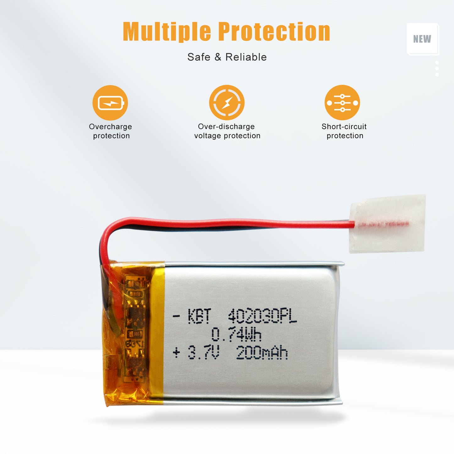 KBT 402030PL 3.7V 200mAh Li-Polymer Rechargeable Battery - 2Pack
