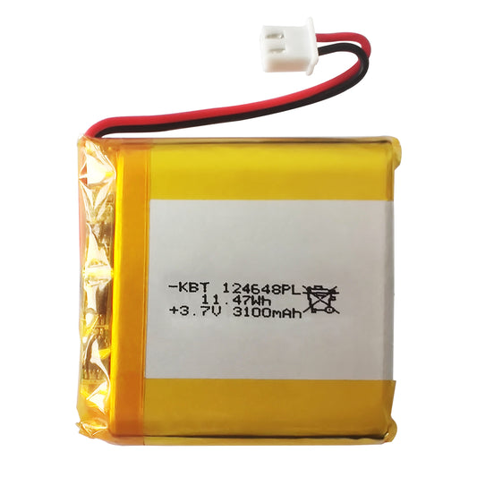 KBT 124648PL 3.7V 3100mAh Li-Polymer Rechargeable Battery with 2Pin 2.54 JST Connector