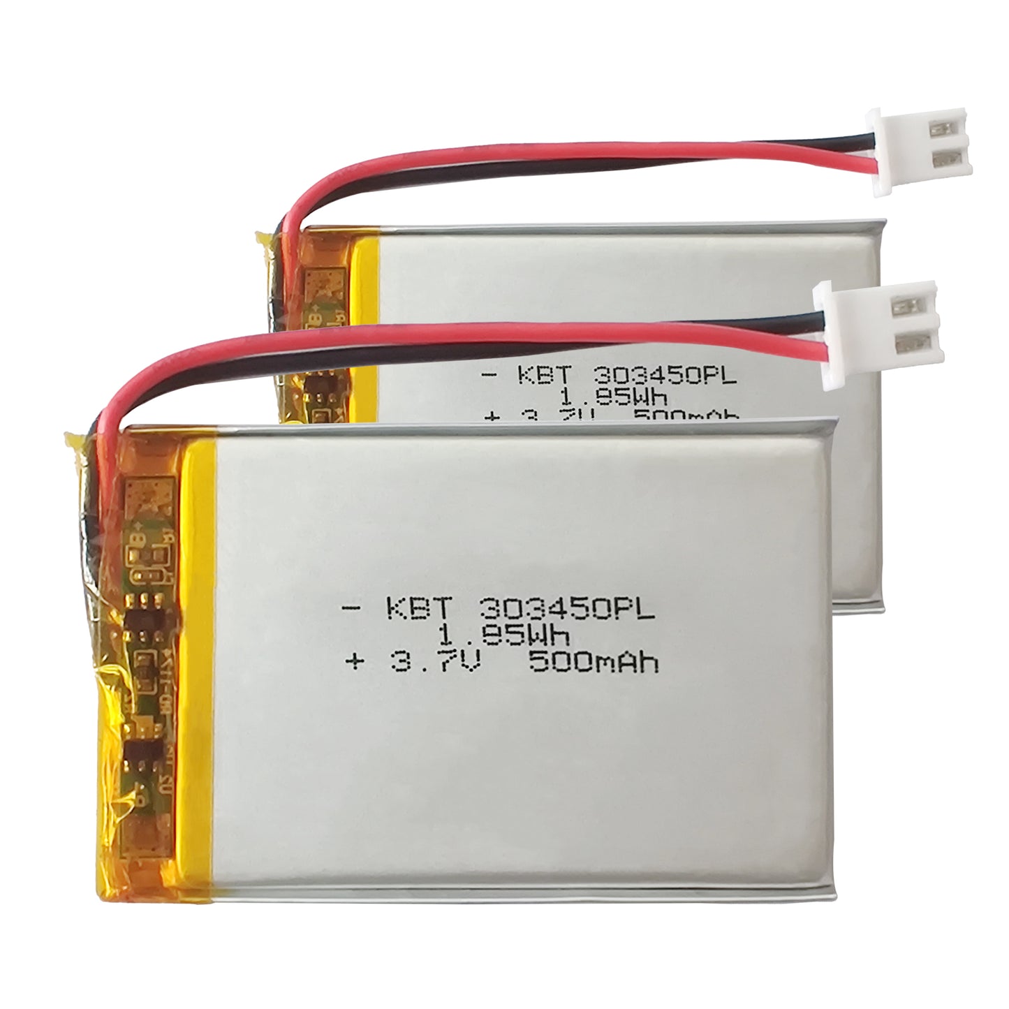 KBT 303450PL 3.7V 500mAh Li-Polymer Rechargeable Battery with 2Pin 2.54 JST Connector -2Pack
