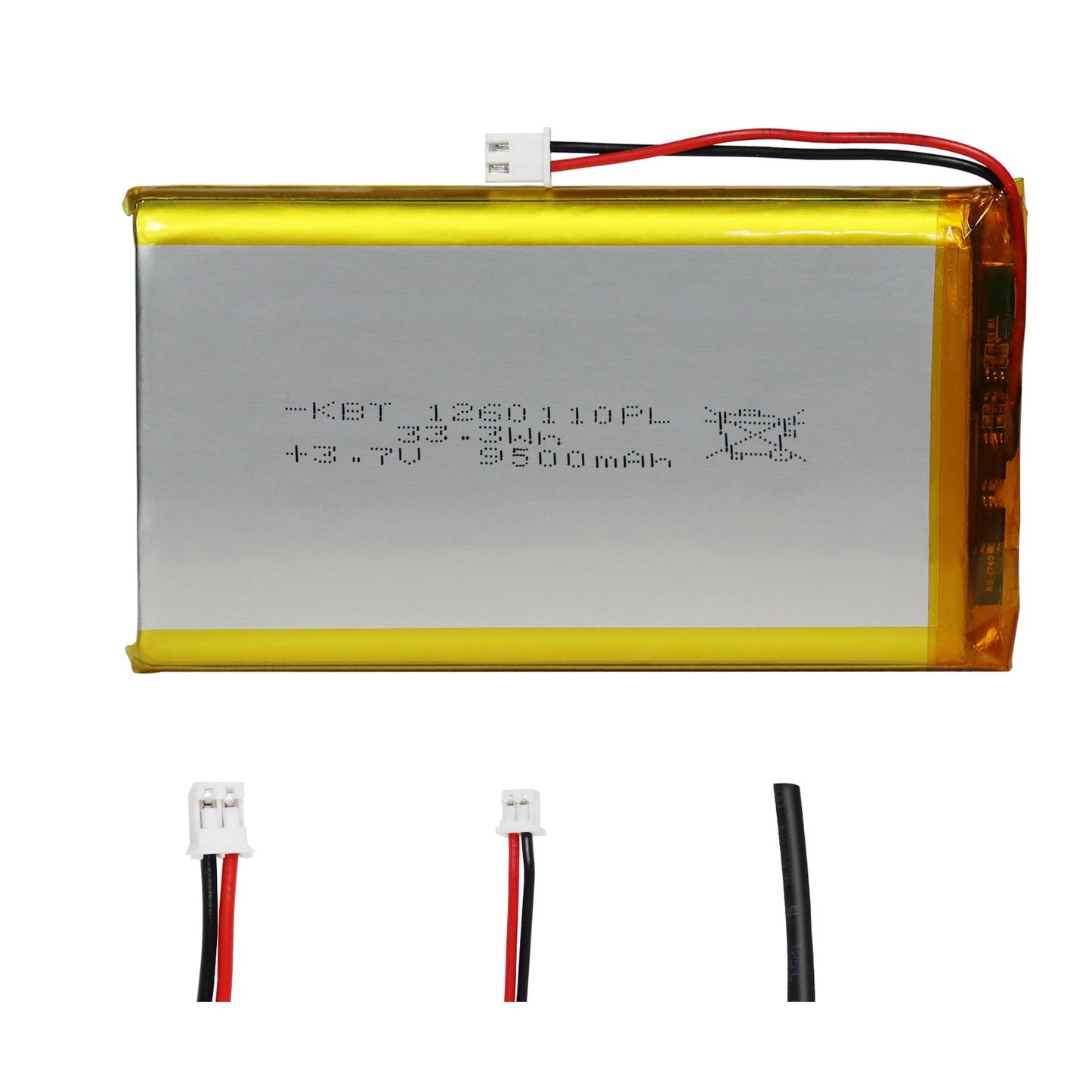 KBT 1260110PL 3.7V 9500mAh Li-Polymer Rechargeable Battery with 2Pin 2.54 JST Connector