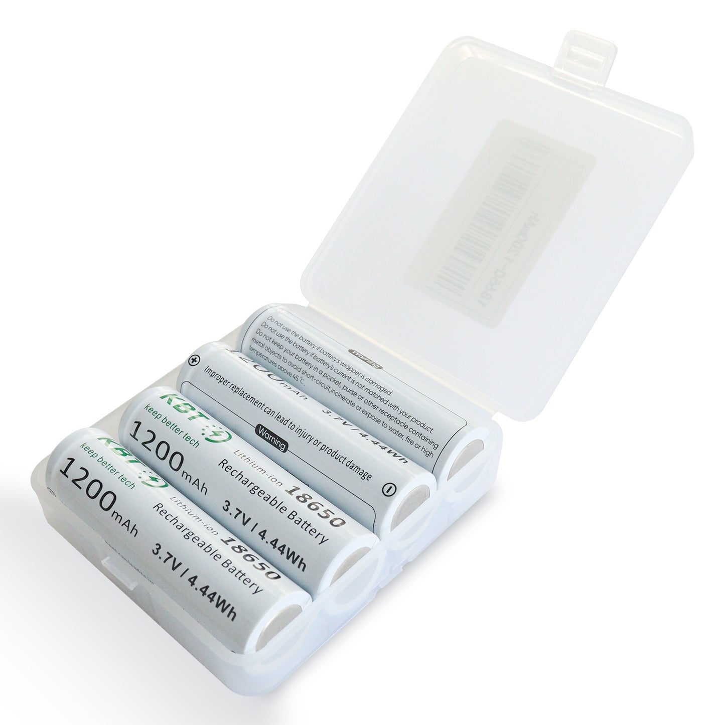 KBT 3.7V 1200mAh 18650 Rechargeable Battery, Button Top - 4pack