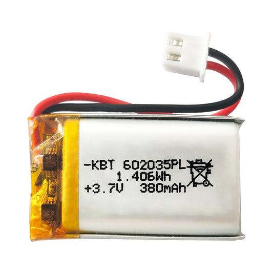 KBT 602035PL 3.7V 380mAh Li-Polymer Rechargeable Battery with 2Pin 2.54 JST Connector