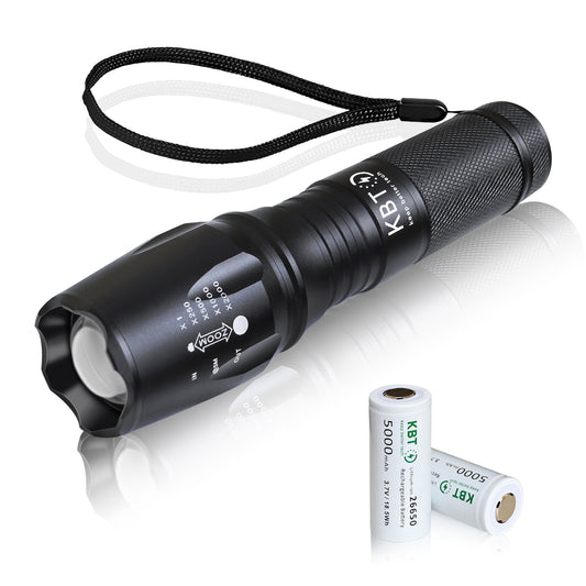 KBT 3.7V 5000mAh 266500 Rechargeable Battery, Flat Top - 2pack (Plus Flashlight)