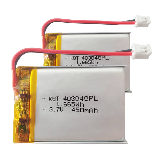 KBT 403040PL 3.7V 450mAh Li-Polymer Rechargeable Battery with 2Pin 2.0 JST Connector -2Pack
