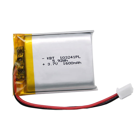 KBT 103241PL 3.7V 1600mAh Li-Polymer Rechargeable Battery with 2Pin 2.54 JST Connector