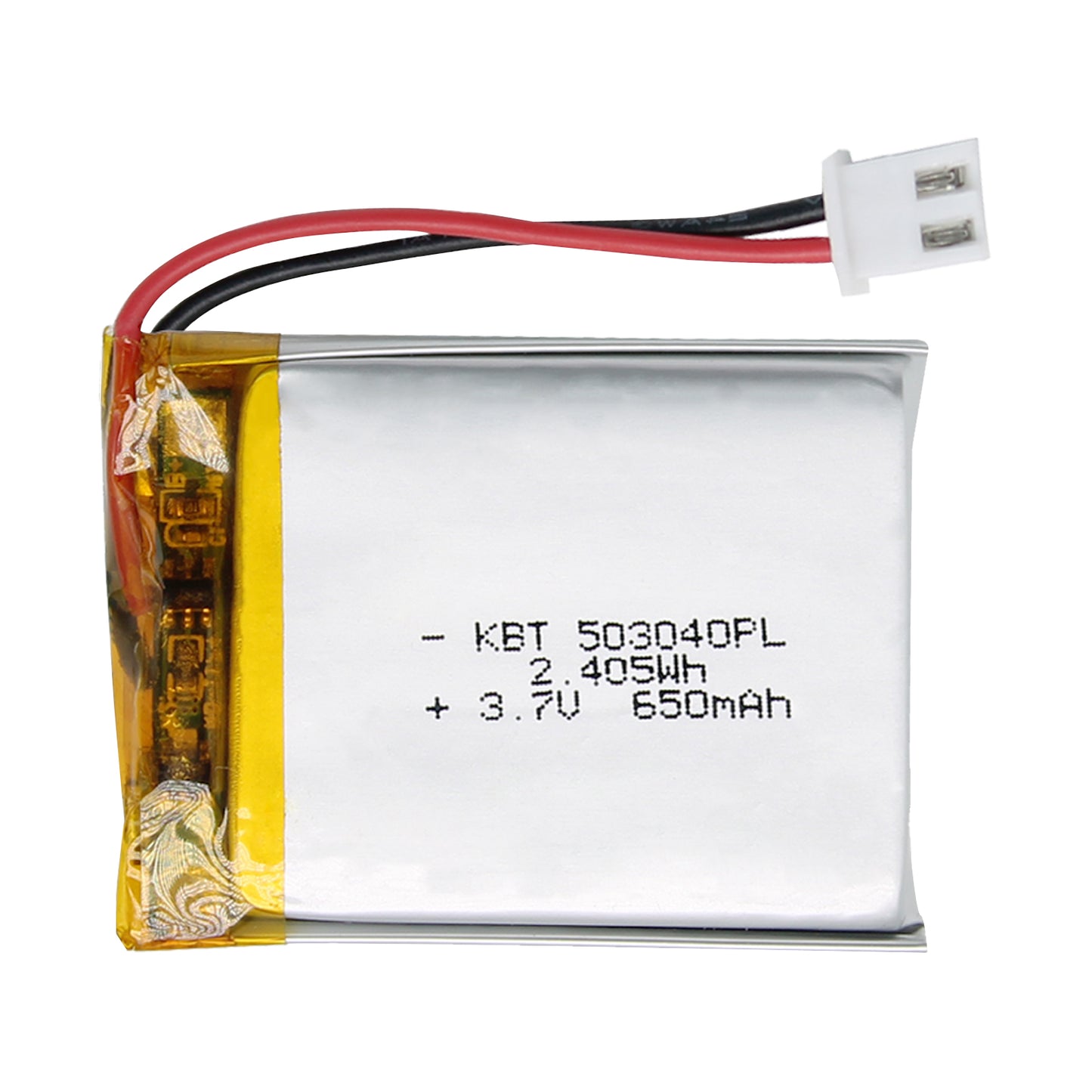 KBT 503040PL 3.7V 650mAh Li-Polymer Rechargeable Battery with 2Pin 2.54 JST Connector