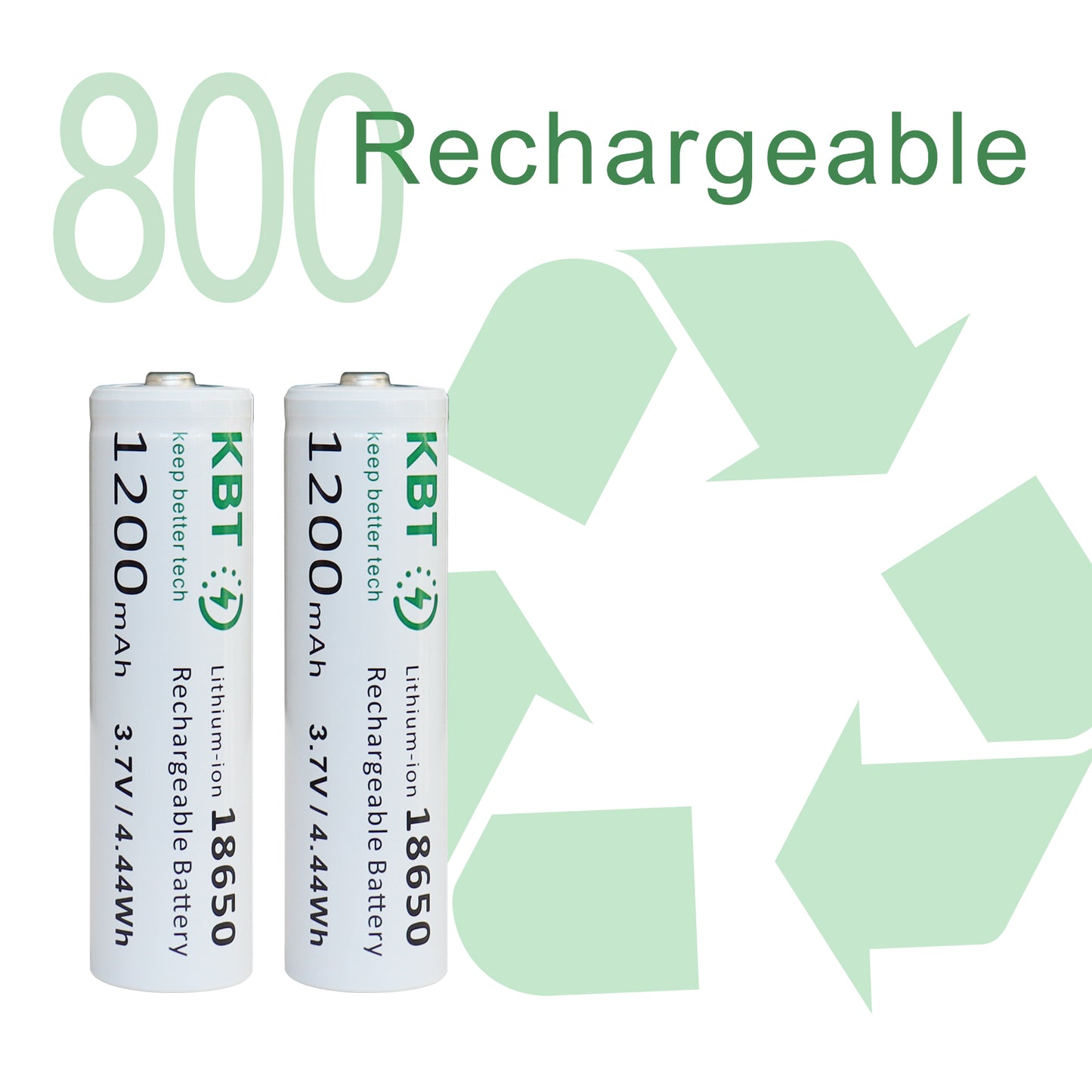 KBT 3.7V 1200mAh 18650 Rechargeable Battery, Button Top - 4pack