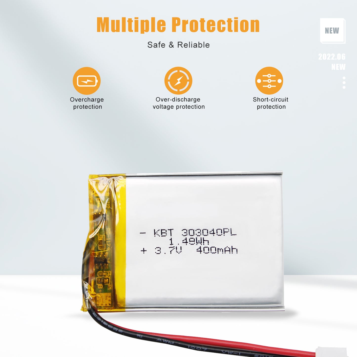 KBT 303040PL 3.7V 400mAh Li-Polymer Rechargeable Battery with 2Pin 2.0 JST Connector