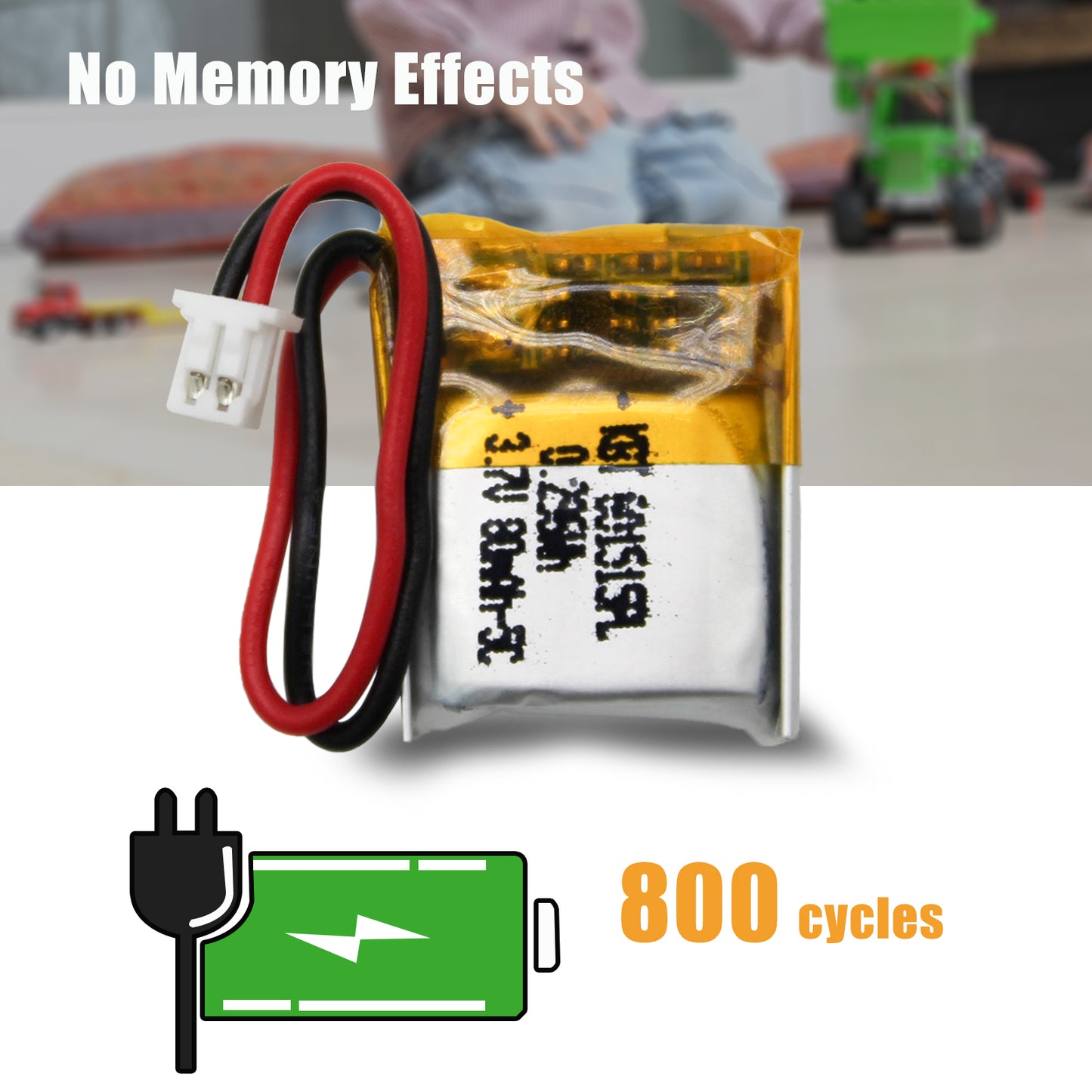 KBT 601515PL 3.7V 80mAh Li-Polymer Rechargeable Battery 5C Rate with 2Pin 1.25 JST Connector 2 Pack
