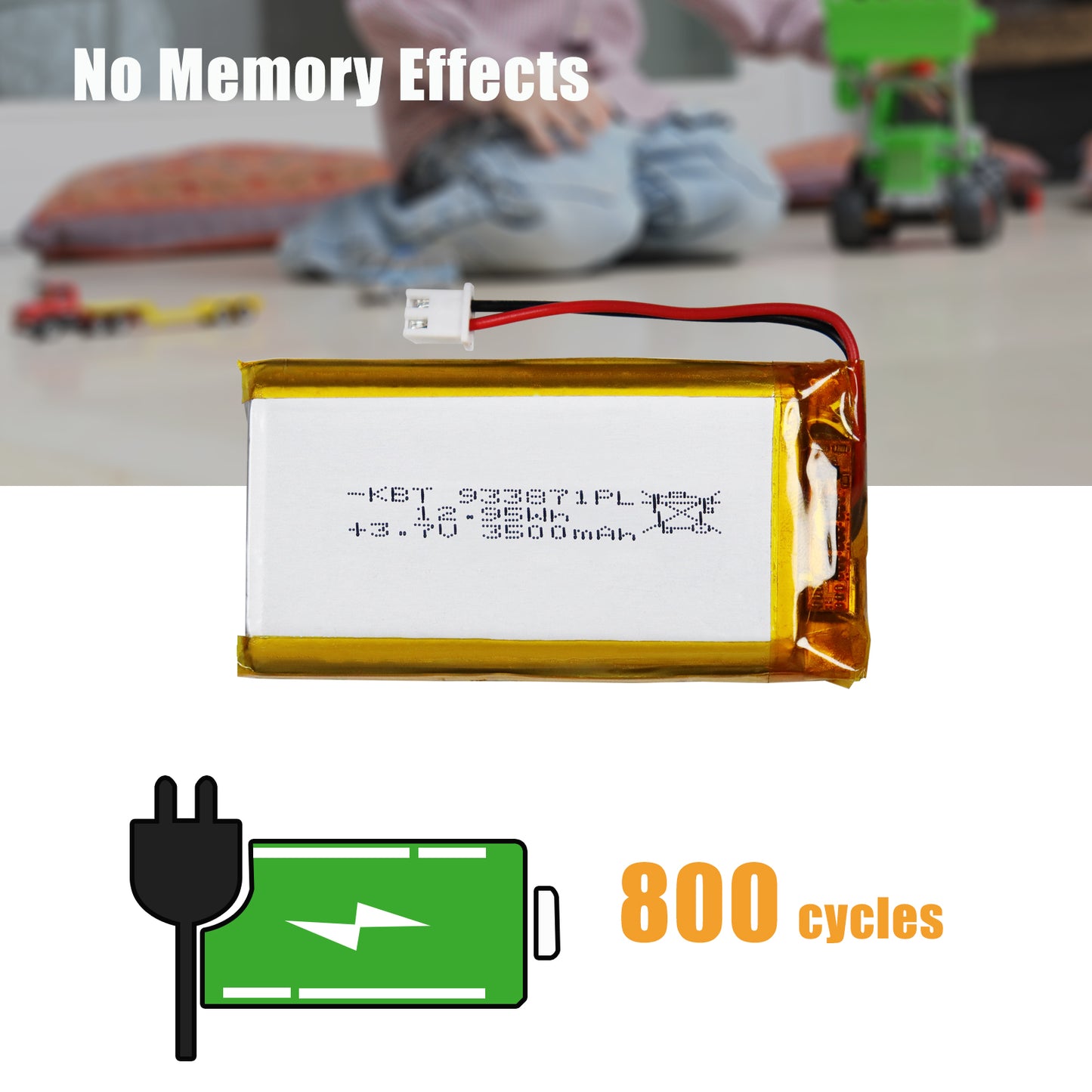 KBT 933871PL 3.7V 3500mAh Li-Polymer Rechargeable Battery with 2Pin 2.54 JST Connector