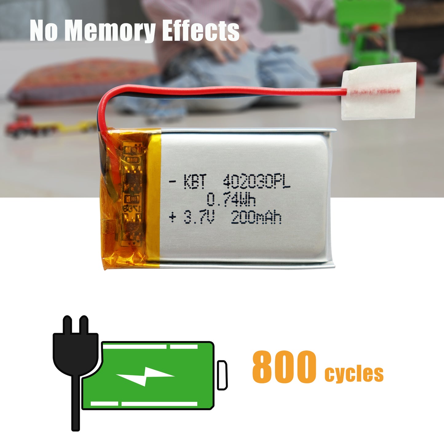 KBT 402030PL 3.7V 200mAh Li-Polymer Rechargeable Battery - 2Pack