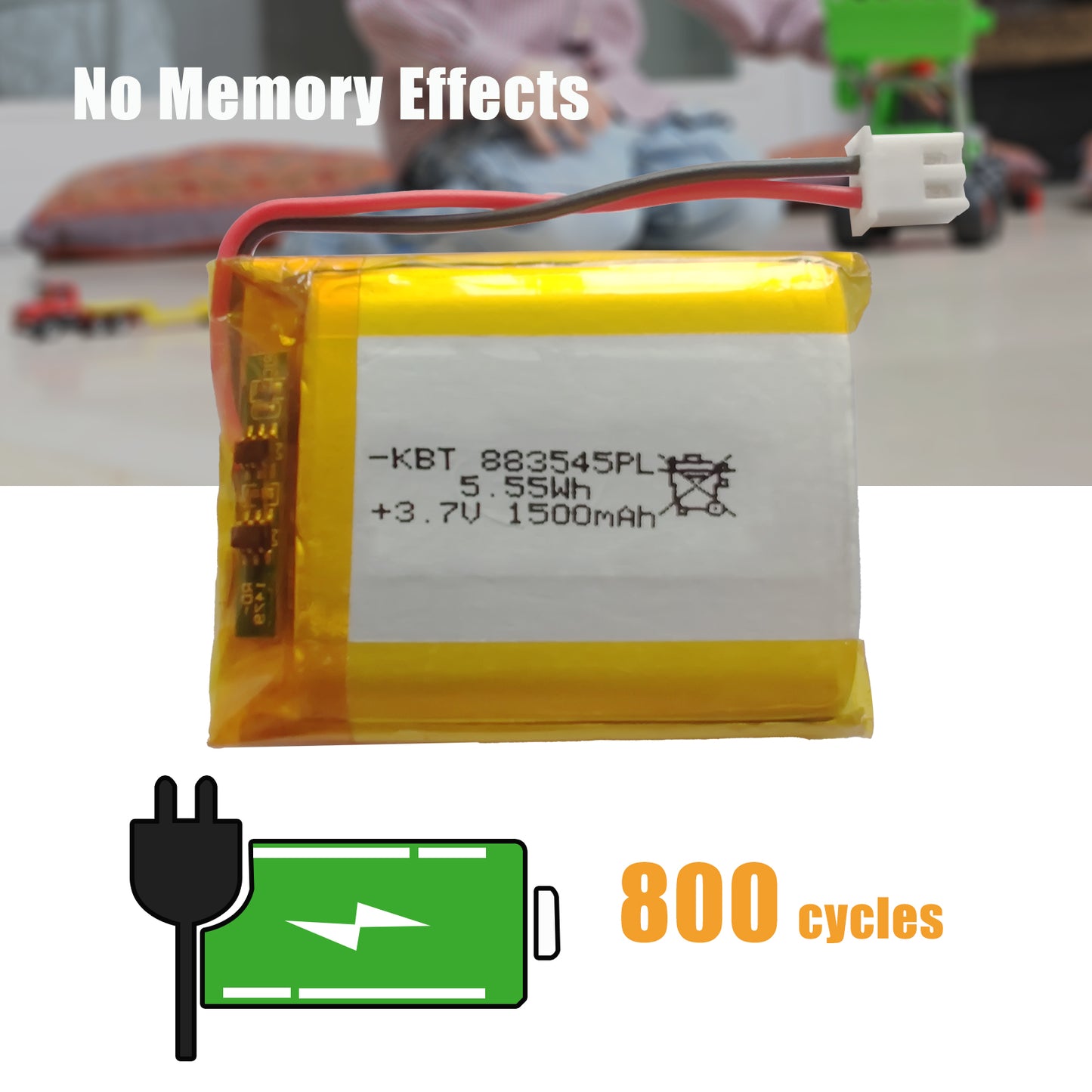 KBT 883545PL 3.7V 1500mAh Li-Polymer Rechargeable Battery with 2Pin 2.54 JST Connector