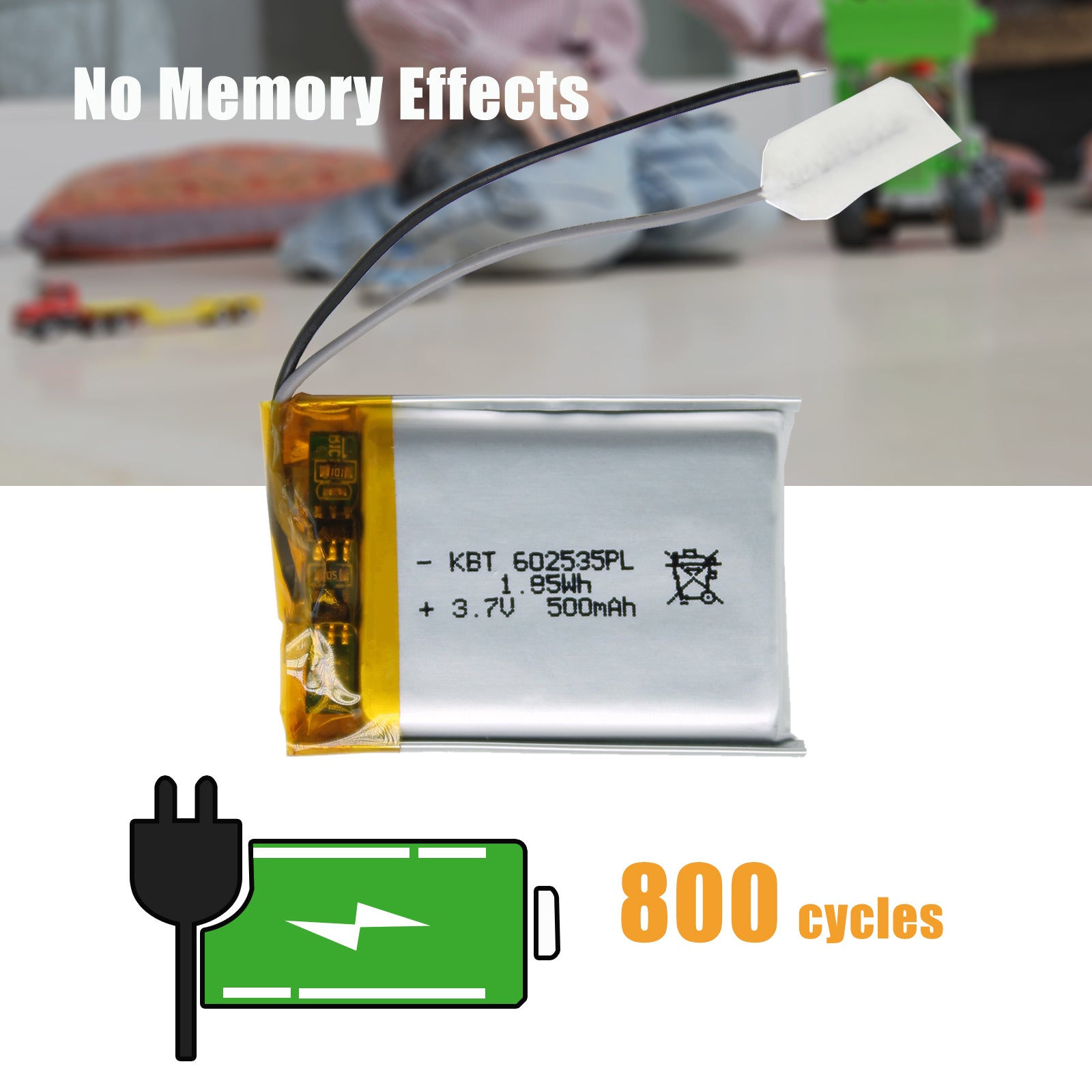 KBT 602535PL 3.7V 500mAh Li-Polymer Rechargeable Battery – KBT-BATTERY